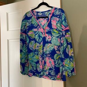 Lilly Pulitzer Blue and Pink Leaf Print Tunic